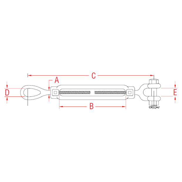 Diagram of Suncor Forged Jaw & Eye Turnbuckle