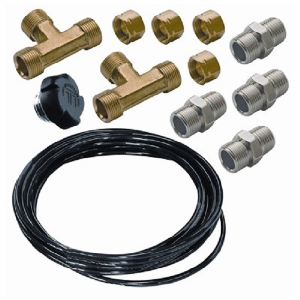 group shot of SeaStar Solutions Fitting Kit for Second Station or Autopilot to SeaStar Outboard Steering
