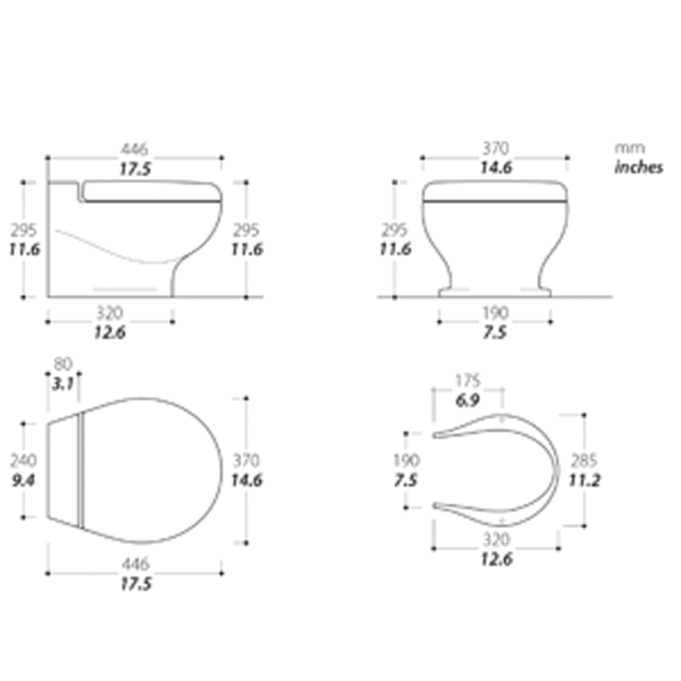 dimensions of Thetford Thetford Tecma Nano Eco Toilet