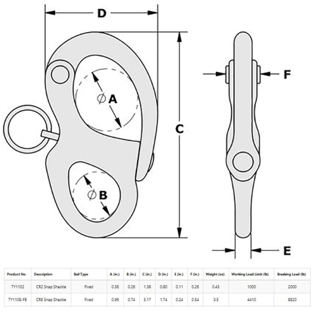 diagram of Tylaska CR8 Snap Shackle