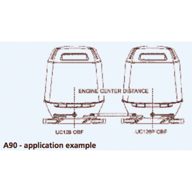 Diagram of U-flex A90 Tie Bar -for Twin Outboard Engines w/ Dual Hydraulic Steering Cylinders