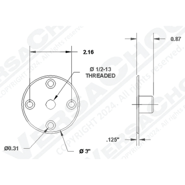 3" Round Threaded Deck Plate / 1/2" Eye Bolt