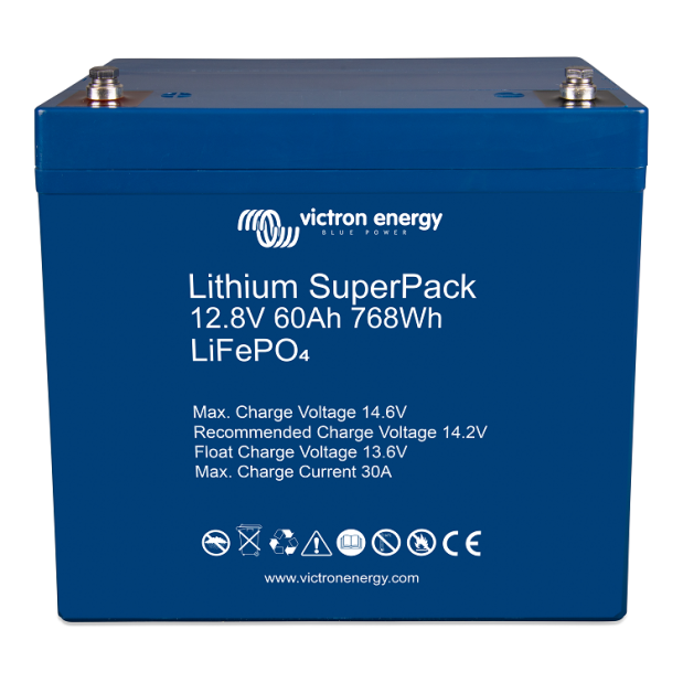 Top View of Victron Energy 12.8V Lithium SuperPack 60 Amp Batteries