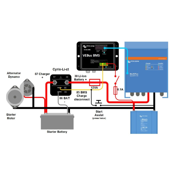 Installation Diagram of Victron Energy Cyrix Li-ct Battery Combiner, 12/24V 120A
