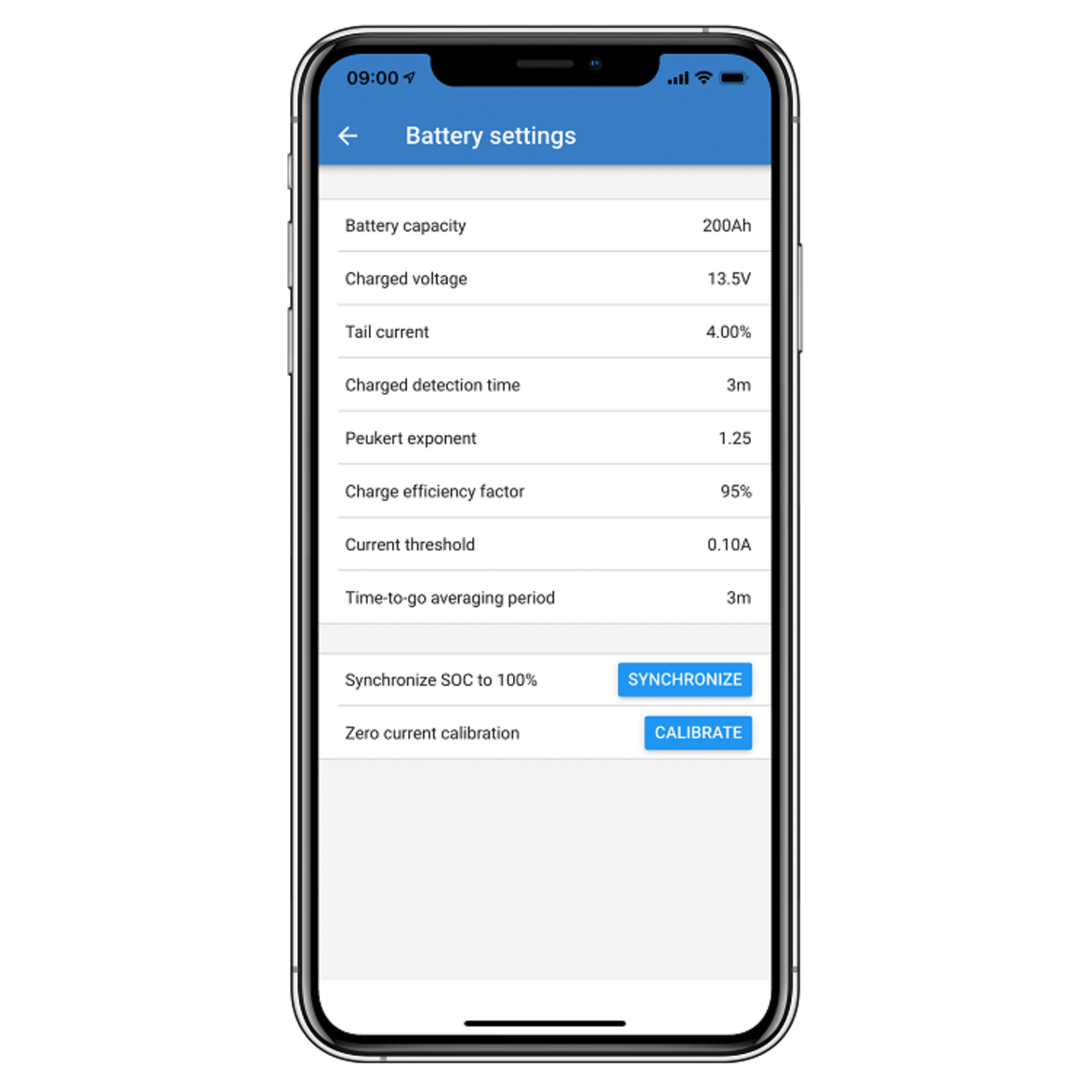VE.Direct Bluetooth Smart Dongle - Battery Settings View