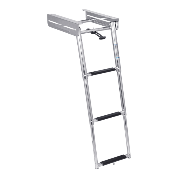 Under Platform Shelved Telescoping Ladder - Stainless Steel
