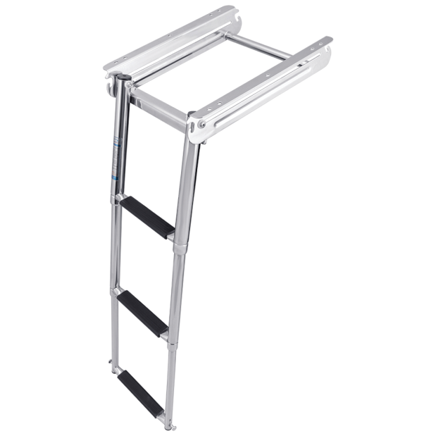 Wide Mount Under Platform 3 Step Ladder, Spring Loaded - Stainless Steel