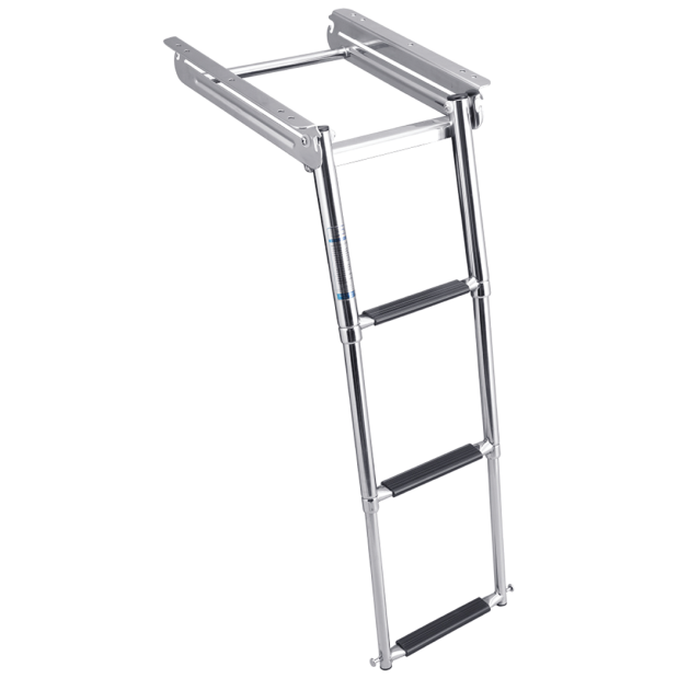 Wide Mount Under Platform 3 Step Ladder, Spring Loaded - Stainless Steel