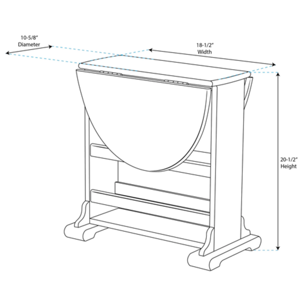 folded dia of Whitecap Industries Small Drop Teak Leaf Table