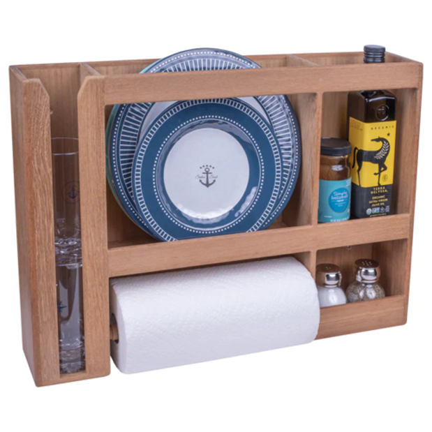 in use of Whitecap Industries Dish/Cup/Paper Towel Rack