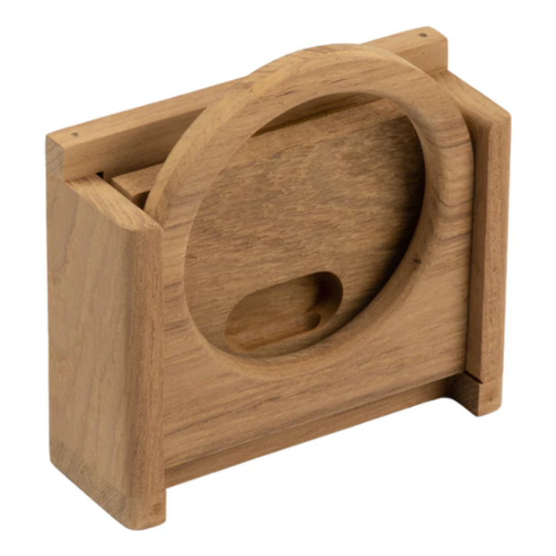 folded-up of Whitecap Industries Teak Folding Drink Holder - Sized for Cans in Cozies & Water Bottles