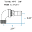 diagram of Groco 3/4" NPT 90 Degree Pipe to Hose Fitting
