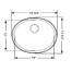 dim of Scandvik Oval Sink Mirror Finish 18/10 Stainless Steel