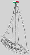 Sailboat using a masthead tri-color light (red, green, and white) to conserve power while under sail