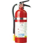 Marine-grade ABC fire extinguisher mounted on a boat for fire safety compliance.
