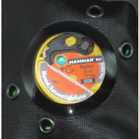 Close-up of a PFD hydrostatic inflator window showing a green ready-to-use status indicator.