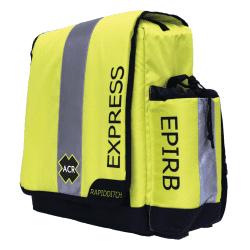 An ACR survival ditch bag designed to organize and float critical emergency safety gear when abandoning ship.
