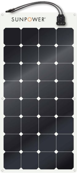 Sunpower 100W flexible marine solar panel designed for off-grid boat installations.