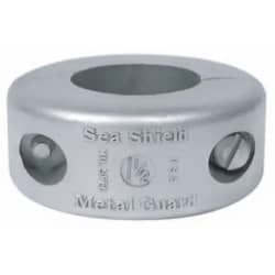 Two halves of a split-style collar sacrificial anode used to protect propeller shafts from galvanic corrosion.