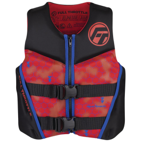front of Full Throttle Youth Rapid-Dry Flex-Back Life Jacket - Red
