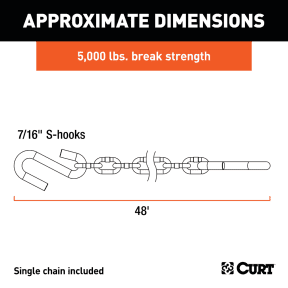 48" Safety Chain with 2 S-Hooks (5,000 lbs, Clear Zinc)