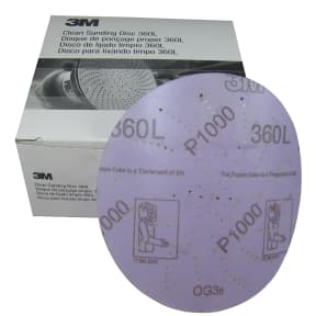 box of 3M Hookit Film-Backed Clean Sanding Purple Discs - 360L
