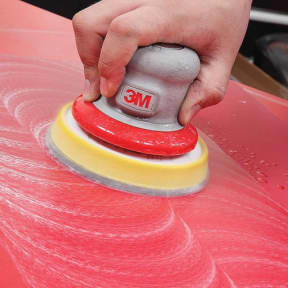 in use of 3M Hookit 5" Soft Clean Sanding Disc Pad