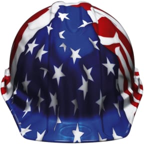 front view of 3M XLR8 American Flag Hard Hat - with Ratchet Adjusting Suspension