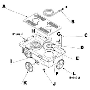 Blow-up Diagram of Adler Barbour Replacement Electric Control Wheels for Drop-In Cooktop