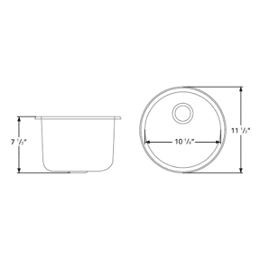 Dimensions of Ambassador Marine Cylinder Sink 11-1/2" Wide - Mirror Stainless Steel Finish, Without Mounting Studs