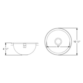 Dimensions of Ambassador Marine Half Sphere Sink 10-1/2" Wide - Brushed Stainless Steel Finish, Without Studs