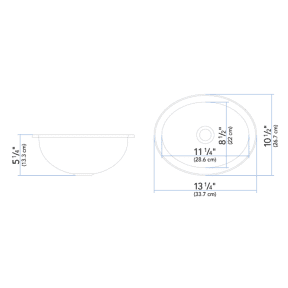 Dimensions of Ambassador Marine Oval Sink 13-1/4" Wide - Brushed Stainless Steel Finish, Without Studs