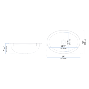 Dimensions of Ambassador Marine Oval Sink 17" Wide - Brushed Stainless Steel Finish, With Mounting Studs