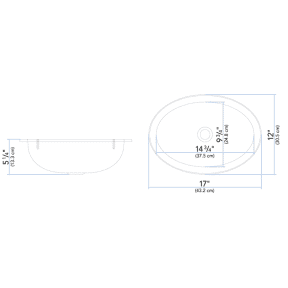 Dimensions of Ambassador Marine Oval Sink - 17" Wide, Mirror Stainless Steel Finish, With Mounting Studs