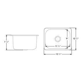 Dimensions of Ambassador Marine Rectangle Sink 13" Wide - Brushed Stainless Steel Finish, Without Studs