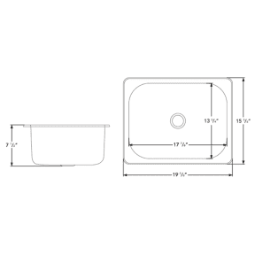 Dimensions of Ambassador Marine Rectangle Sink 20" Wide - Brushed Stainless Steel Finish, Without Studs