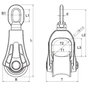 Dimensions of Asano Metal Industry 80 mm Hanging Roller Type PB