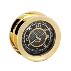 front view of Chelsea Nautical Carbon Fiber Black Flag Barometer - Brass