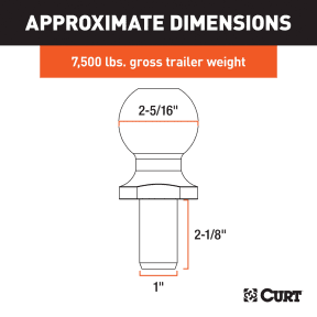 2-5/16" Trailer Ball 1" x 2-1/8" Shank, 7,500 lb