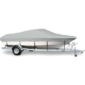 Ultima Gray Custom Boat Cover for a .98-01KLAMATH 16 ALASK/ EXPL CC RAILS  OB. Custom Covers are fit specifically for the Year, Make, Model, and 