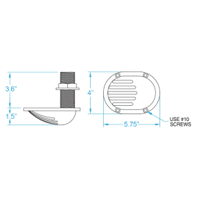 dimensions of Groco 2" Scoop Thru-Hull Strainer