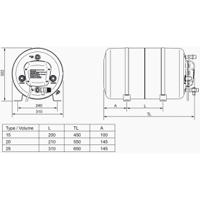 Dimensions of Isotherm Isotemp Spa 15, 20 and 25 Water Heaters