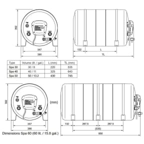 Dimensions of Isotherm Isotemp Spa 30 and 40 Water Heaters