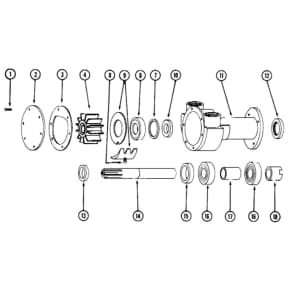 5850-0001 Blow-up Diagram of Jabsco 3/4 Inch Bronze Engine Cooling Pump - Flange-Mounted, NPT Ports