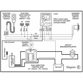 0052529 & 530 Wiring Diagram of Lewmar Windlass Contactor / Solenoids in Sealed Box - Dual Direction