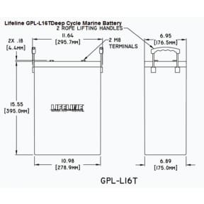 Dimensions of Lifeline 6V Group L16 AGM Deep Cycle Battery - 400 Ah