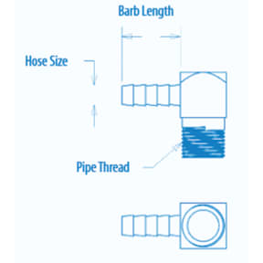 Diagram of Marine Hardware 90 Degree Pipe to Hose Fuel Line Fittings