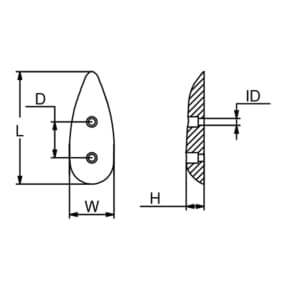 Dimensions of Martyr Medium Teardrop Anode - Zinc