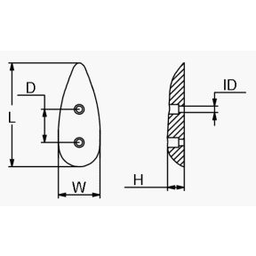 diagram of Martyr T21 Medium 5" Teardrop Anode - Aluminum
