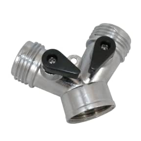 angle view of Midland Metals Garden Hose "Y" Connector with Two Levers